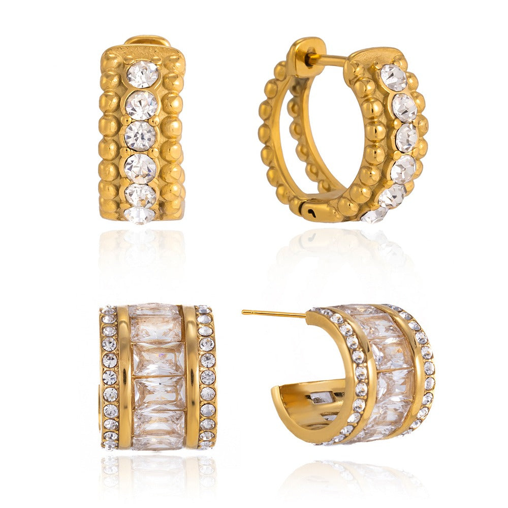 Three Row Zircon Hoop Earrings