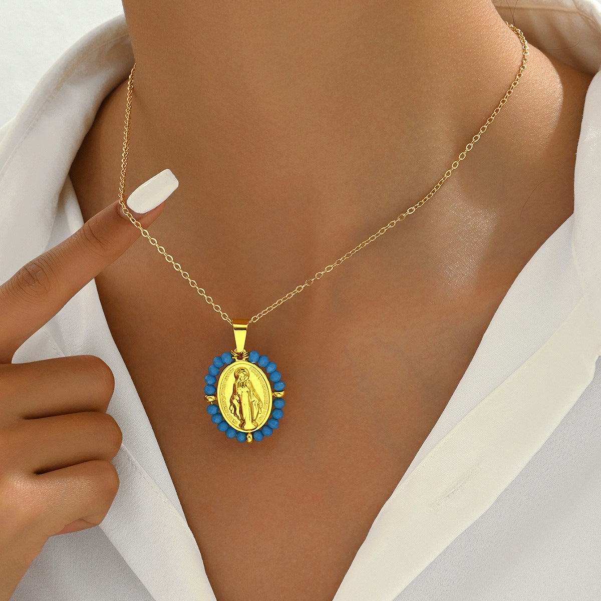 European And American Fashion Palace Style Long Chain Female Niche Retro Goddess Mary Necklace All-match High-end Clavicle Chain