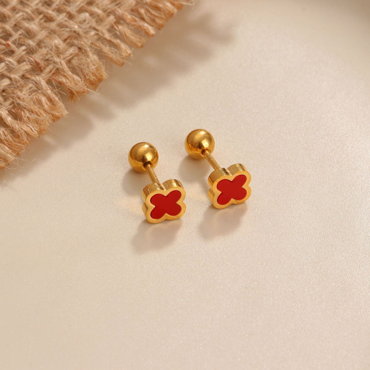 18K gold geometric inlaid gemstone design trendy personality earrings