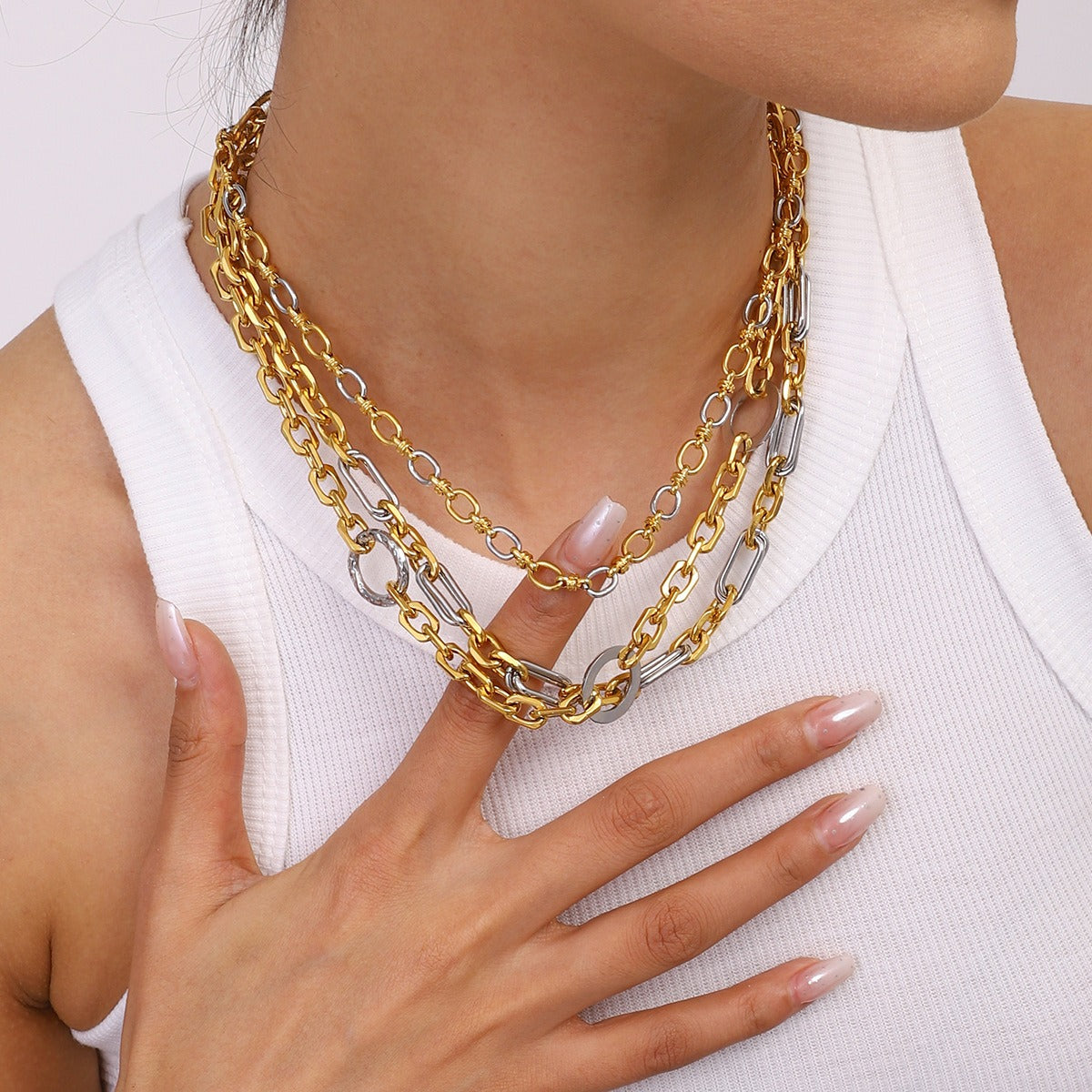 18K gold chain with ring design simple personality necklace