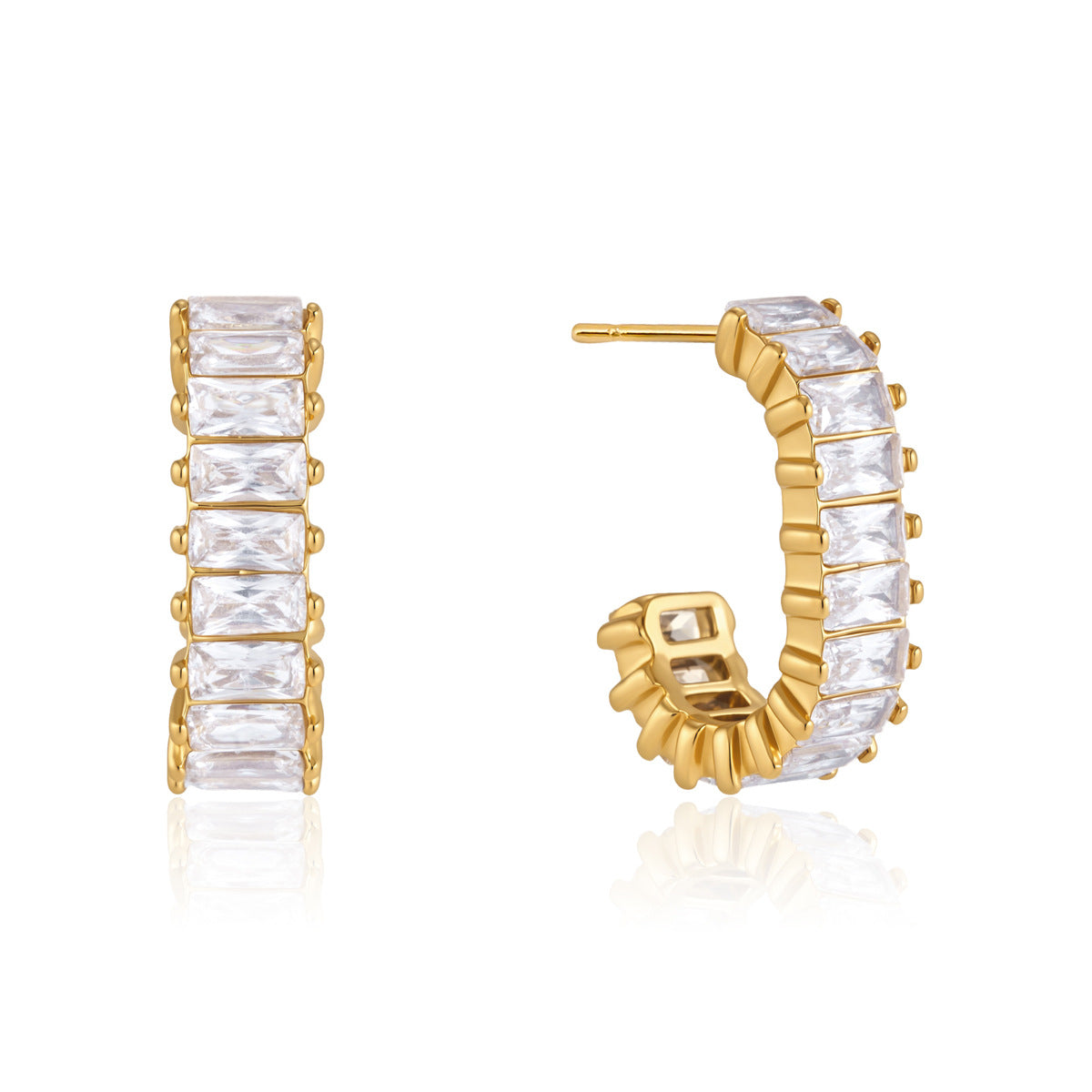 Baguette Zircon Huggie Earrings