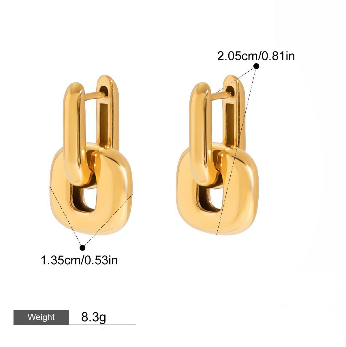 18K gold geometric square with hollow design classic and fashionable earrings