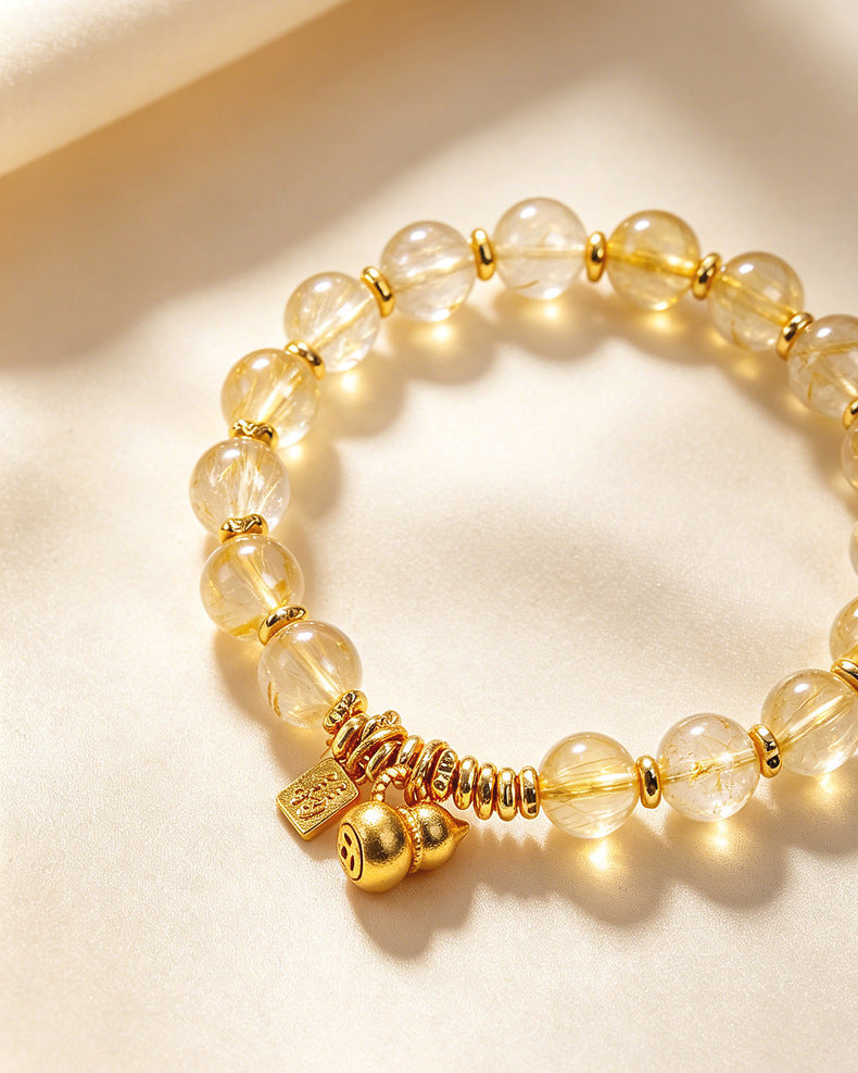 Natural Golden Rutilated Quartz Crystal Bead Bracelet