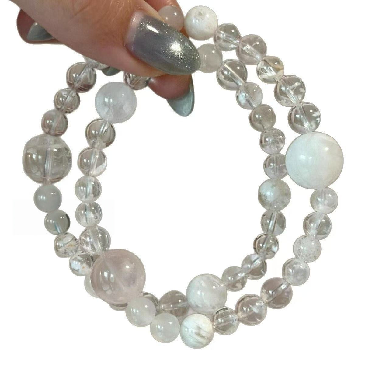 Natural Clear Quartz Moonstone Bracelet Double Layer Beaded Chain Energy Jewelry For Women