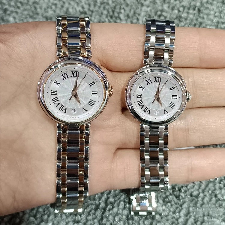 Quartz Steel Band Small Dial Roman Leather Watch