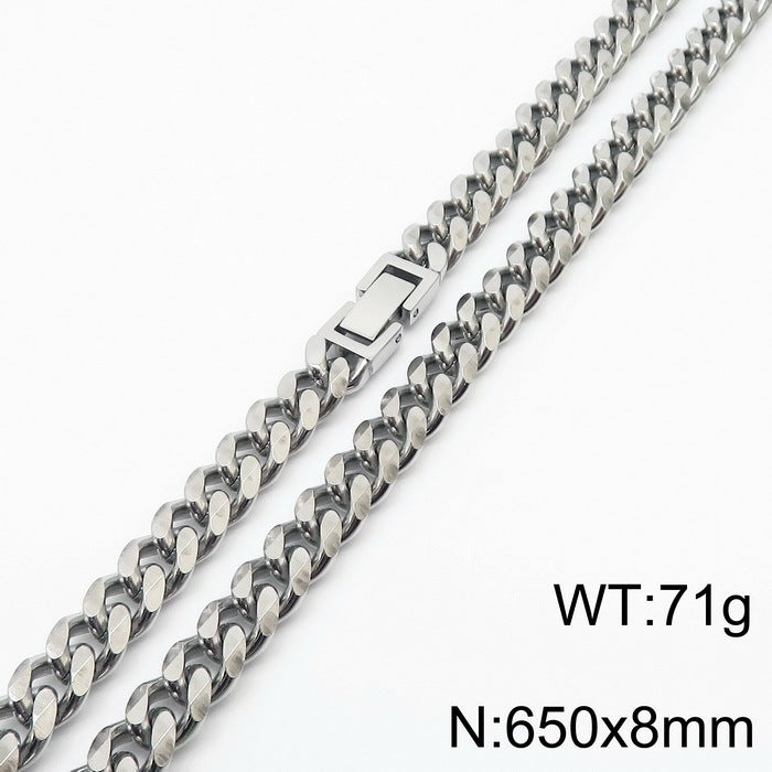 Polished Stainless Steel Cuban Chain Necklace