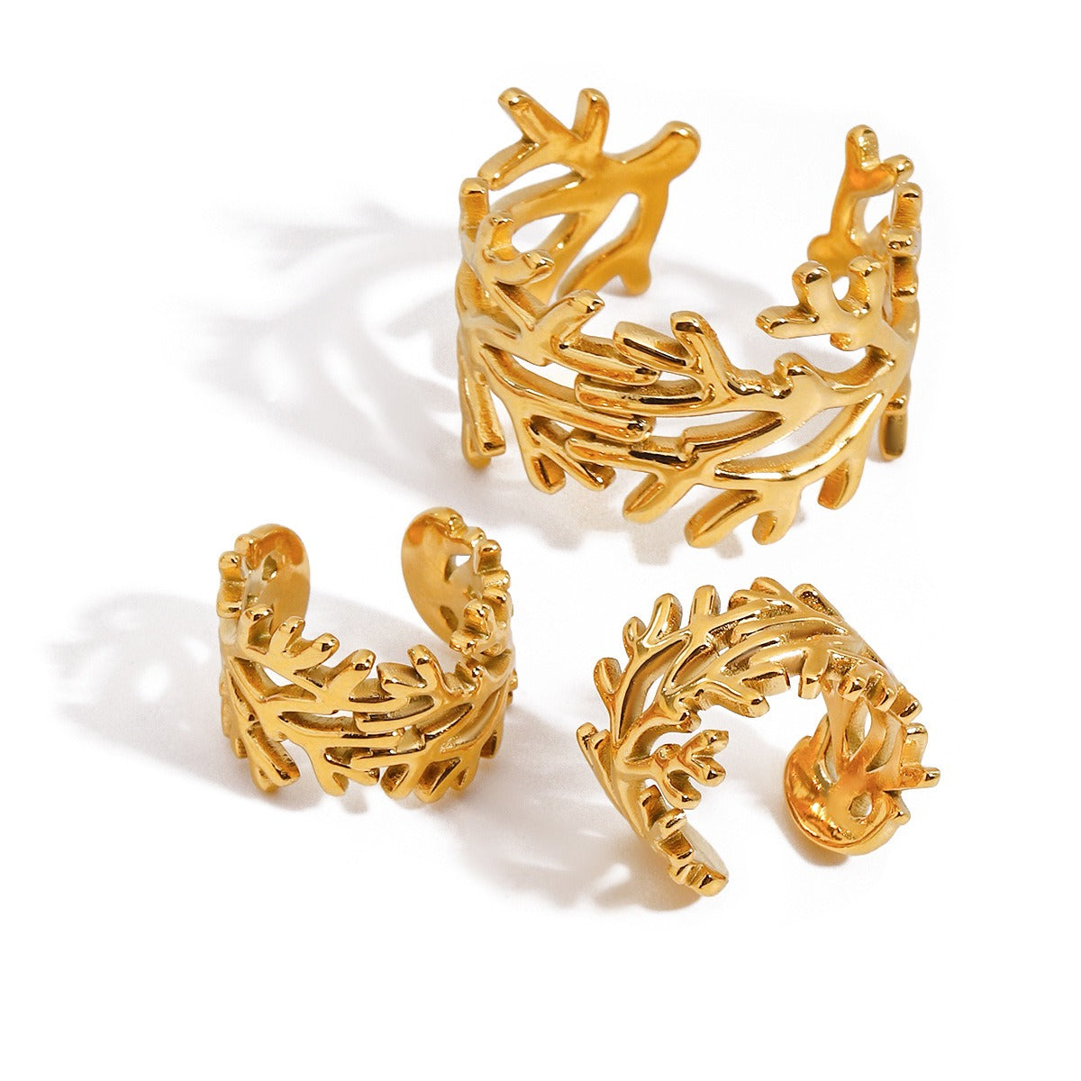 18K gold irregular branch design simple personality earring ring set
