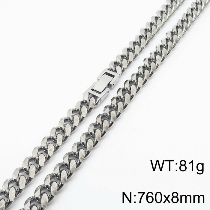 Polished Stainless Steel Cuban Chain Necklace