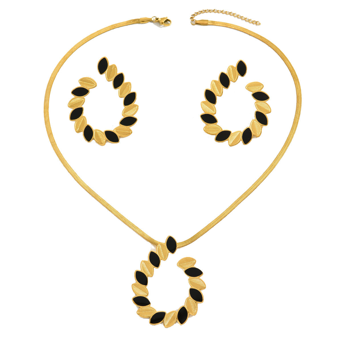 2024 Summer New Cross-border Hot Selling Women's Earrings Necklace Suit Leaves Niche Drip Oil Design Long Chain