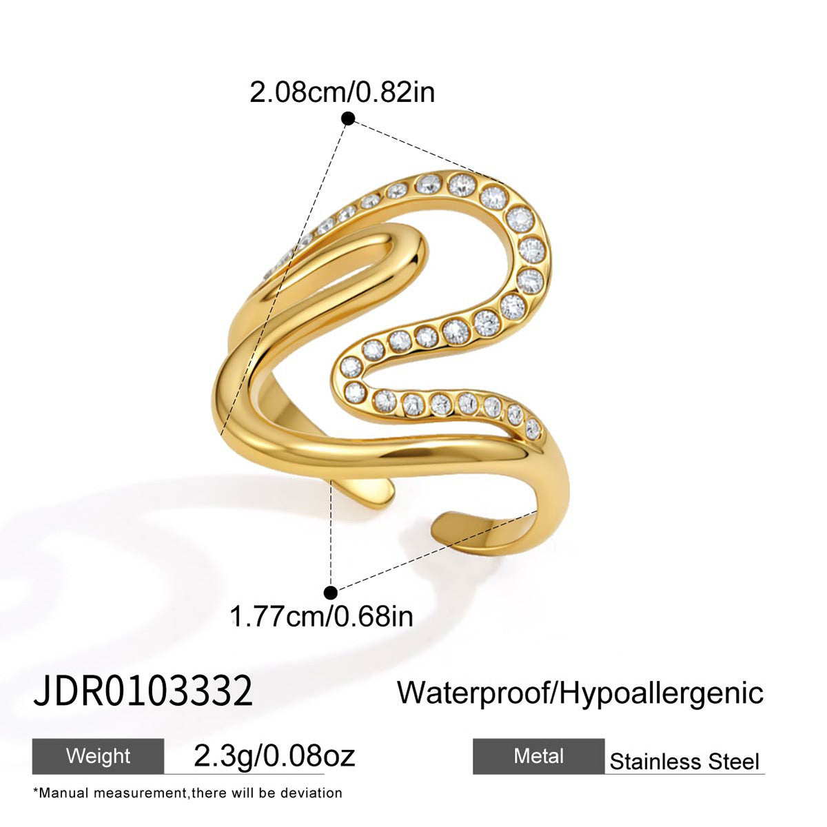 Double Wave Zircon Open Ring Collection