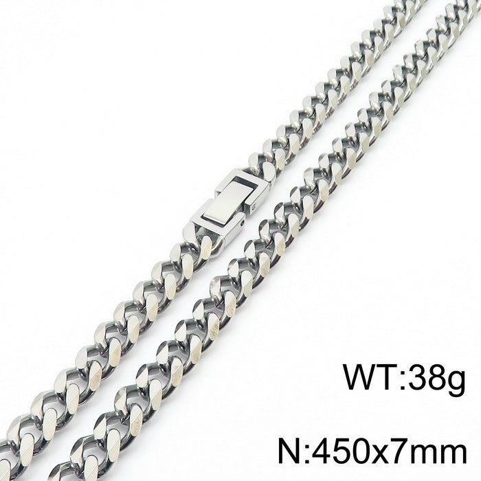 Polished Stainless Steel Cuban Chain Necklace