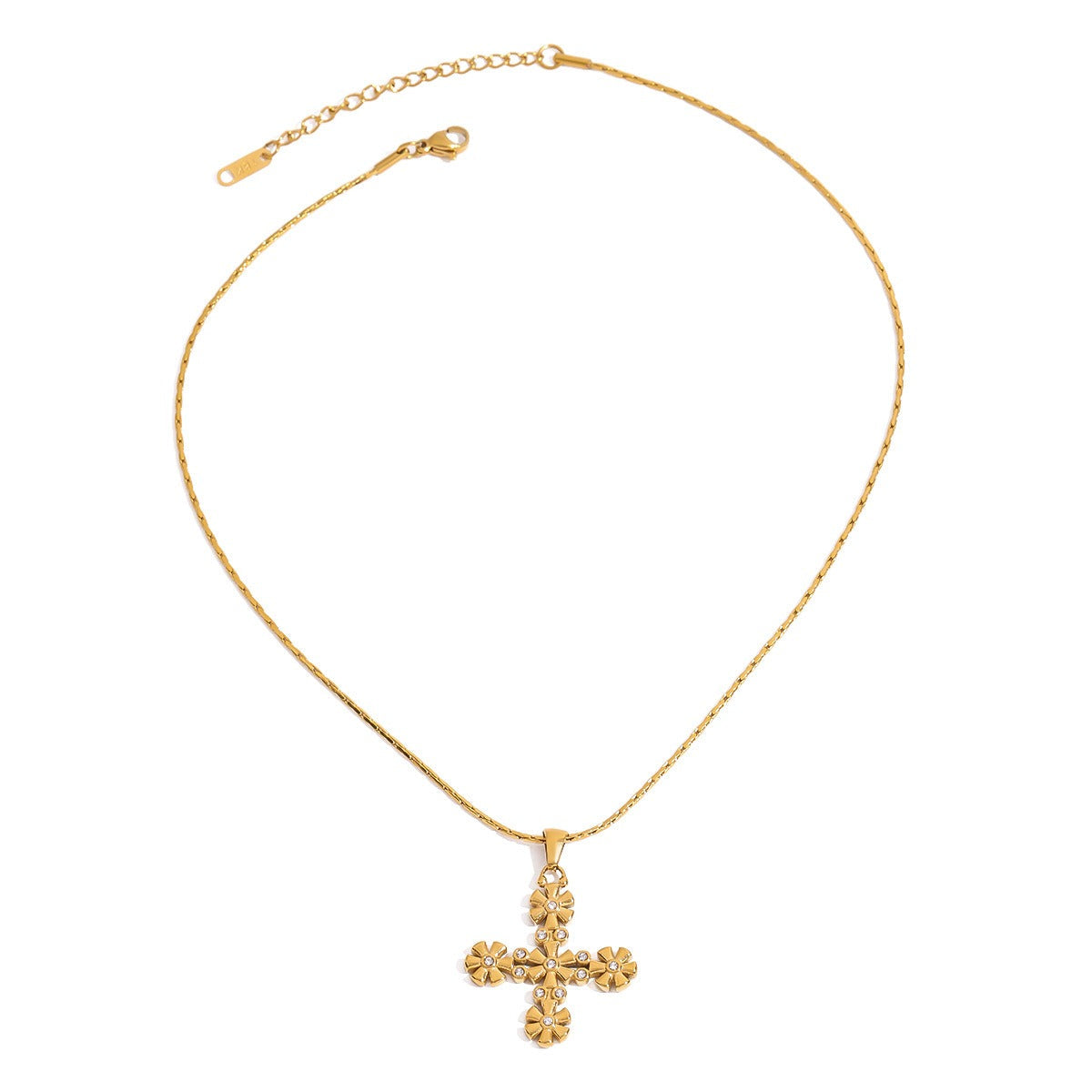 18K gold cross with flower-shaped design exquisite and fashionable necklace