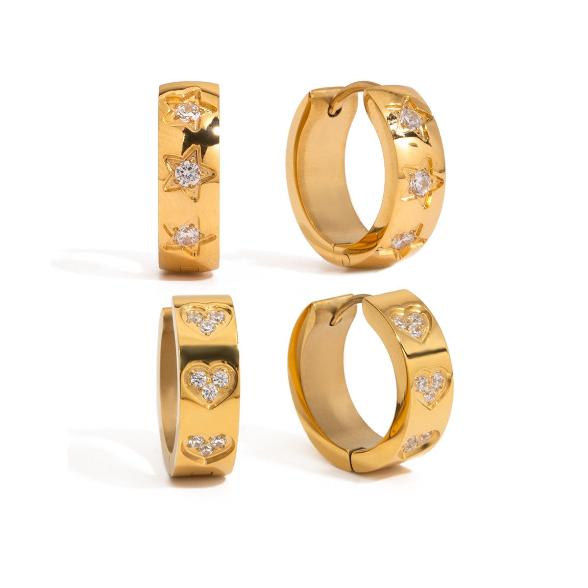18K gold heart-shaped inlaid gemstones exquisite design dazzling earrings