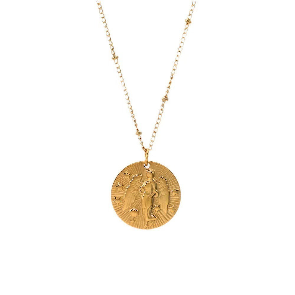 18K Gold Zodiac Titanium Steel Necklace