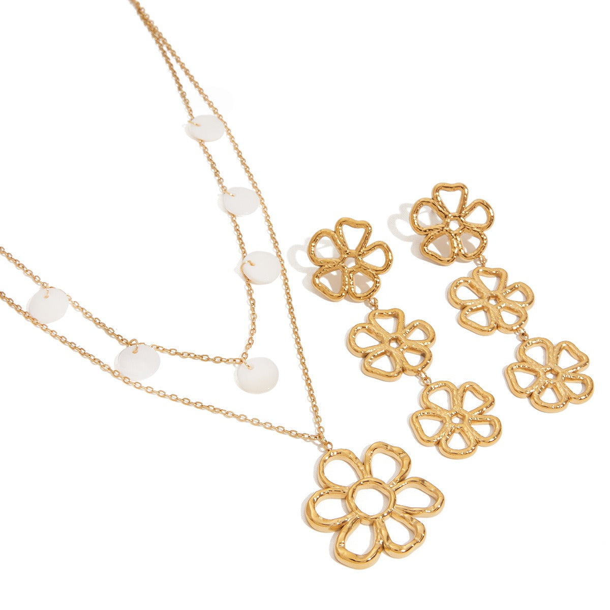 18K gold hollow flower design exquisite noble earring necklace set