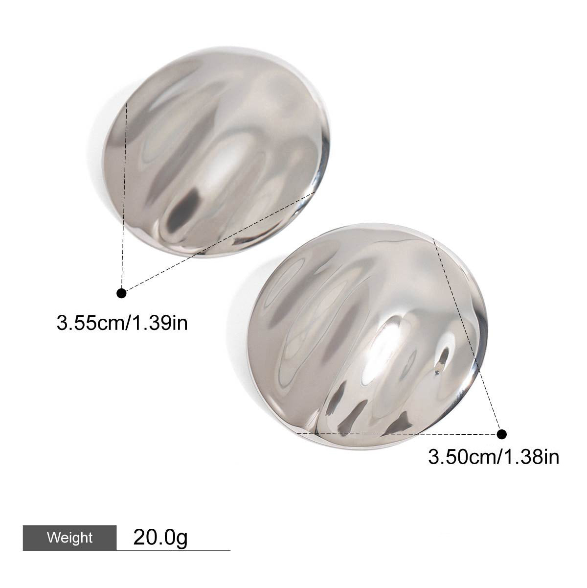 18K gold round earrings with textured design, simple and elegant
