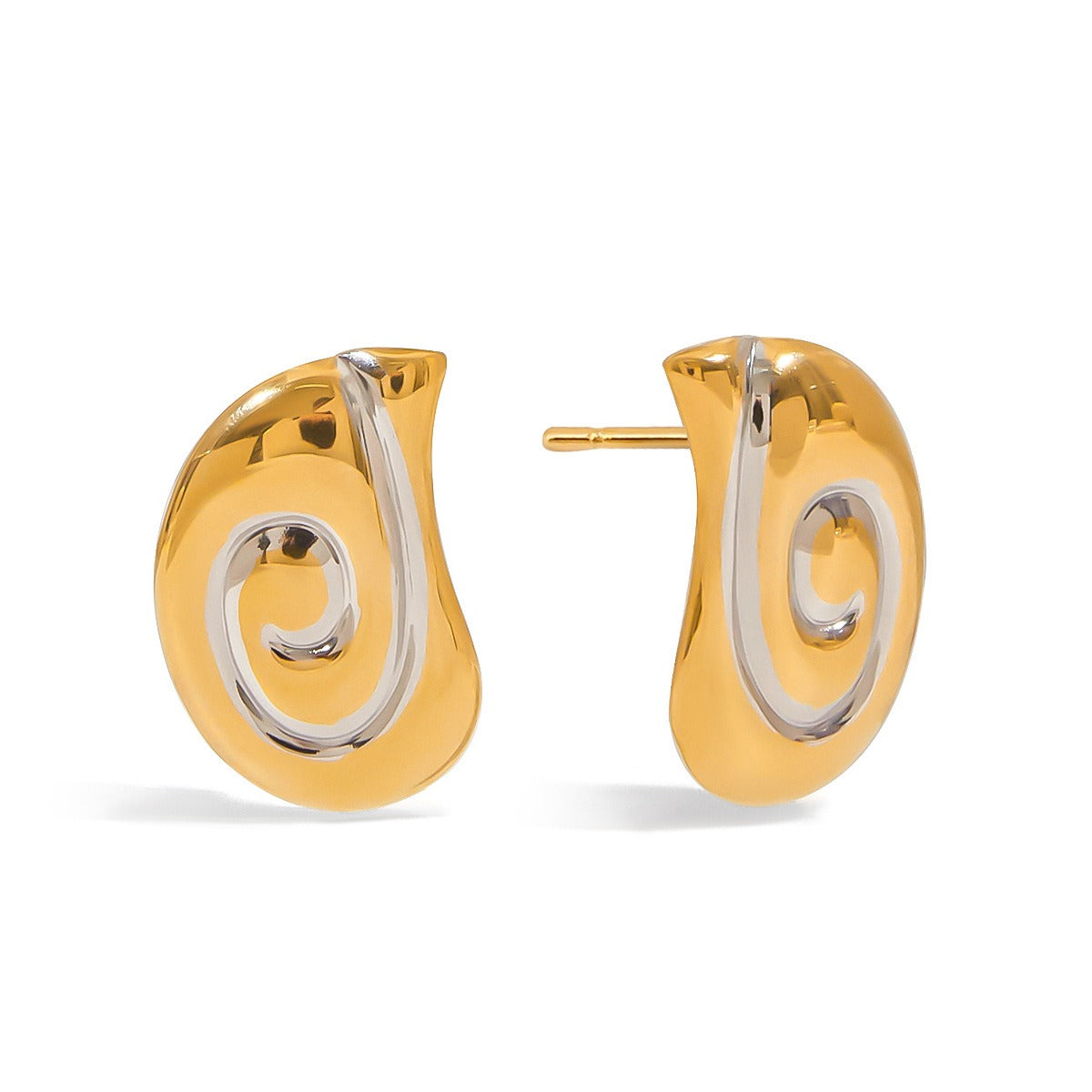 18K gold conch-shaped earrings with gold and silver color matching design and ocean style