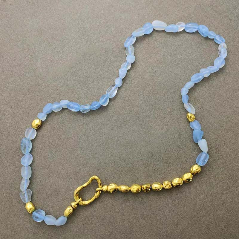 Blue Sapphire Beaded Necklace Bracelet Set Gold Tone Women Vacuum Plated Elegant Fashion Jewelry Versatile