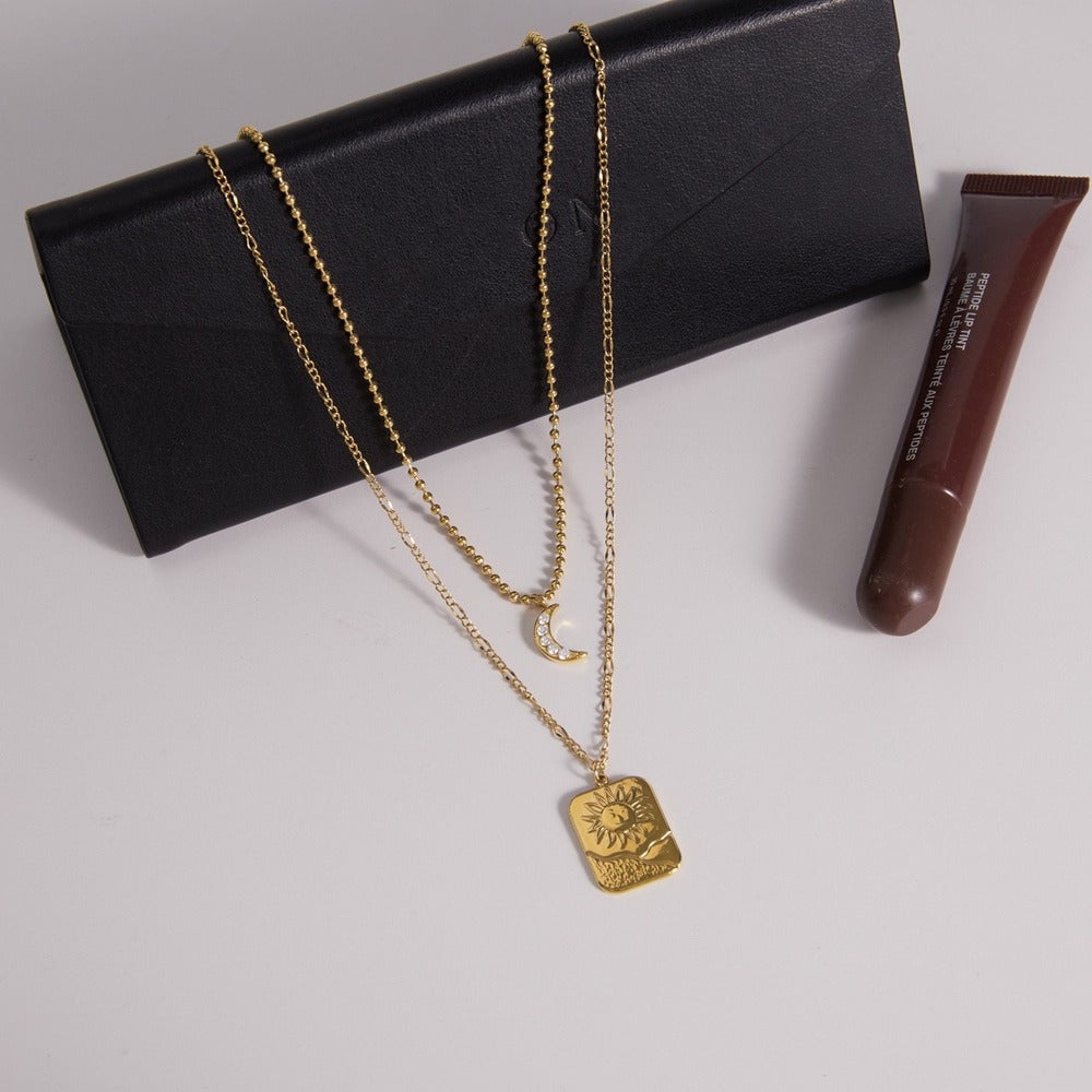 Square Pendant Layered Necklace