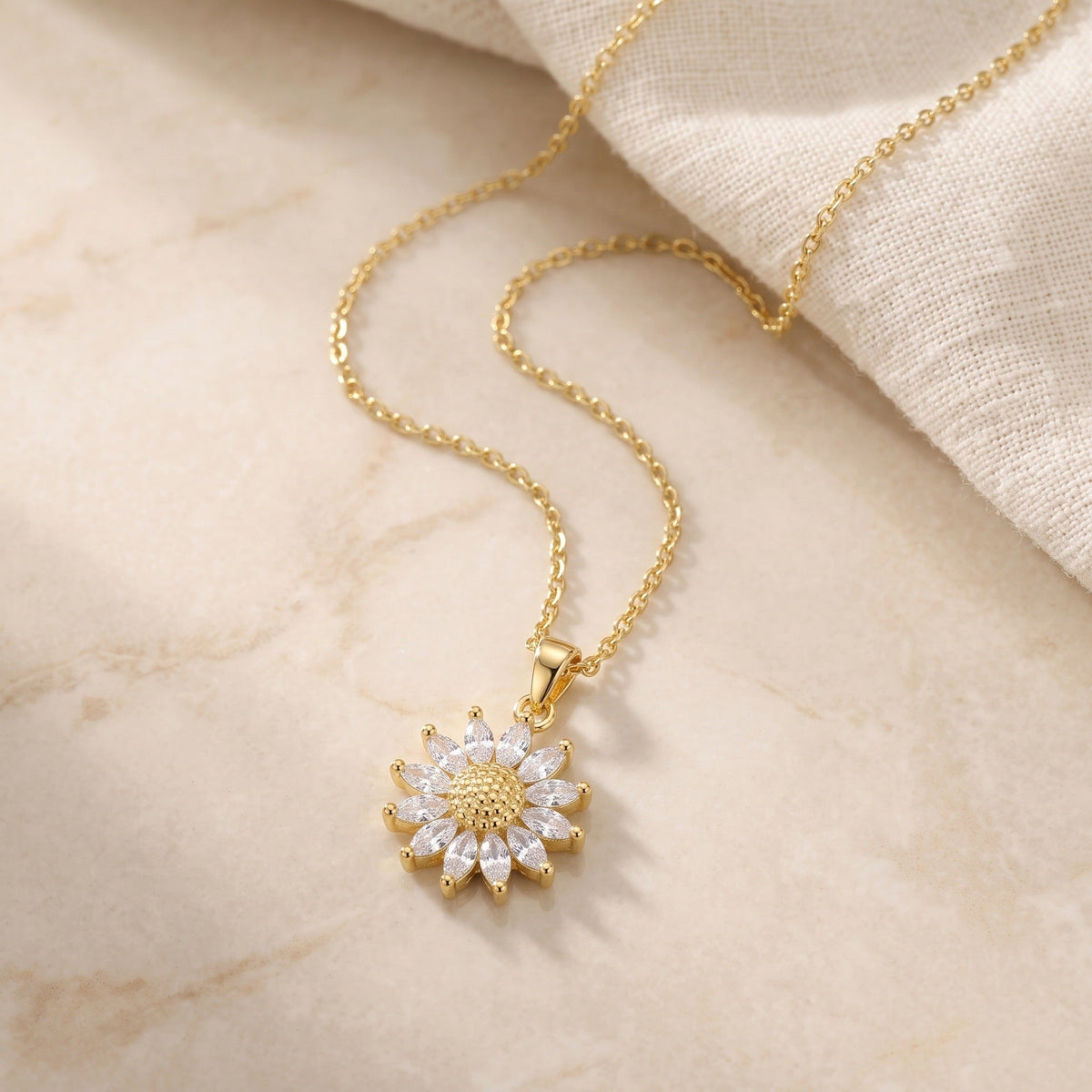 Japanese Korean Light Luxury Viral Sunflower CZ Micro Pave Clavicle Necklace, Fashion Sweet Dainty New Sunflower Pendant Necklace For Women