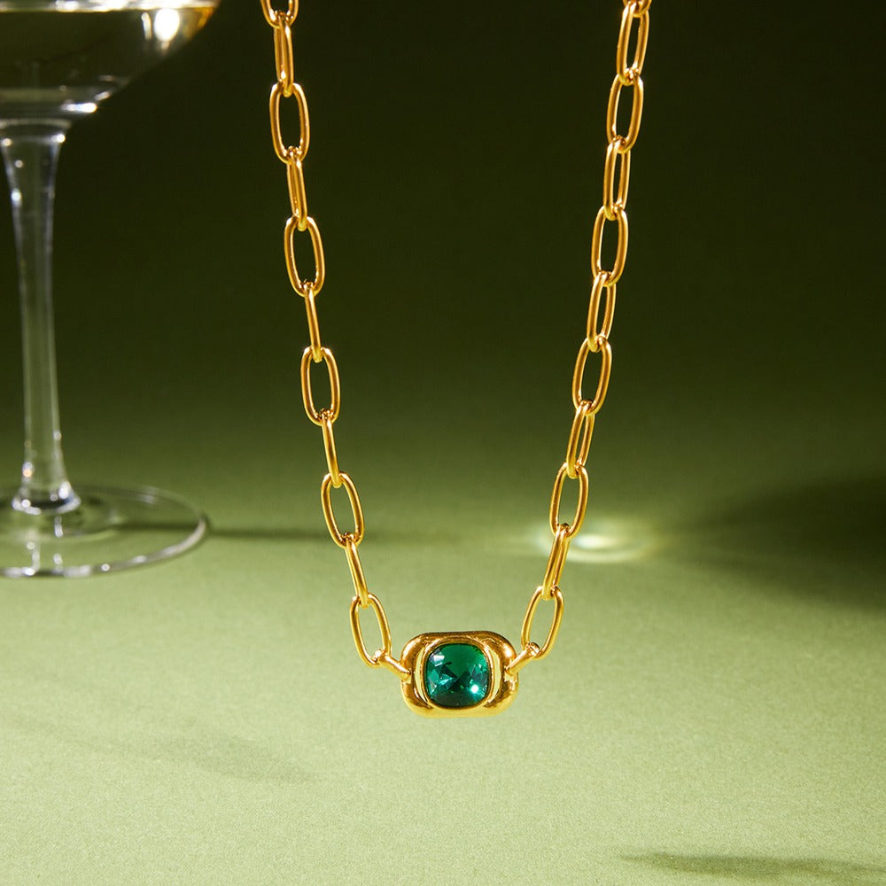 Green Glass Pendant Necklace