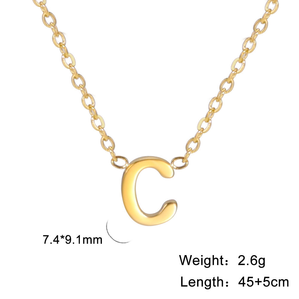 Hot-Selling Welded 26 Letters 18K Real Gold Electroplated Non-Fading Small Pendant Jewelry 304 Material Stainless Steel Necklace