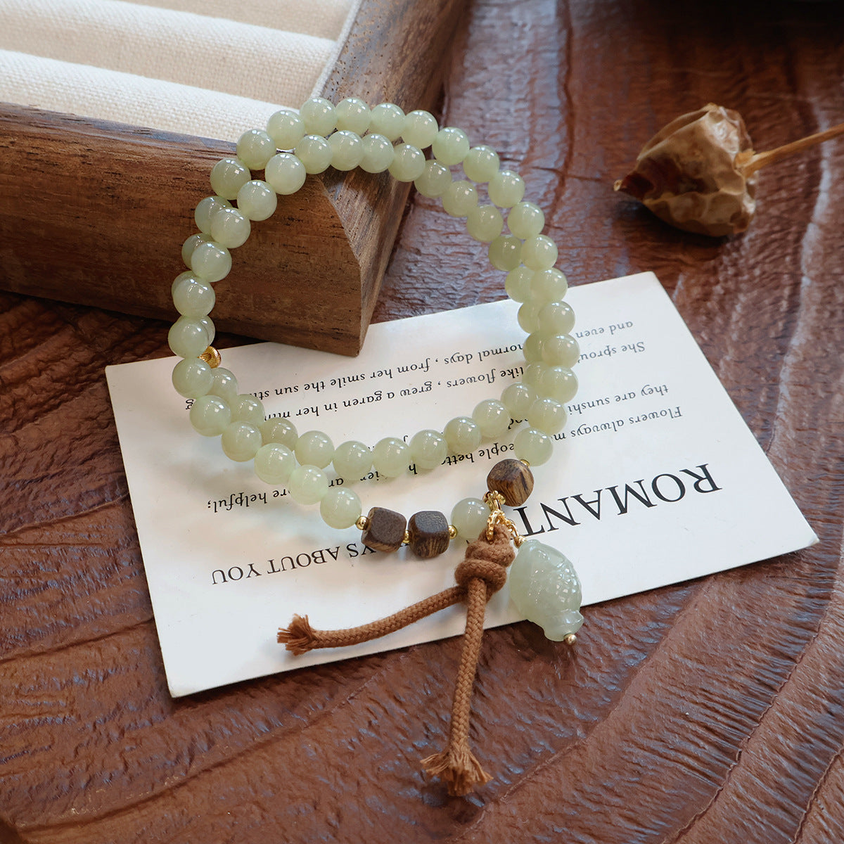 Natural Hetian Jade Bead Bracelet