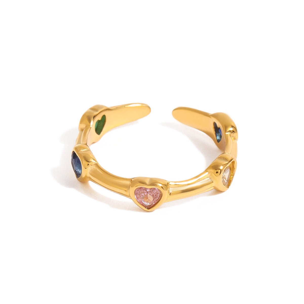 18K gold inlaid heart-shaped gemstone exquisite design open ring