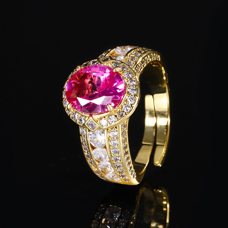 Luxury Vintage Royal Round Cut Colorful Gemstone Ring 18K Gold Plated Micro Pave Crystal Baroque Statement Rings For Women