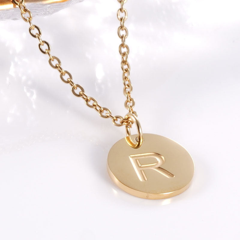 Minimalist Stainless Steel Necklace With Round 26-letter Pendants