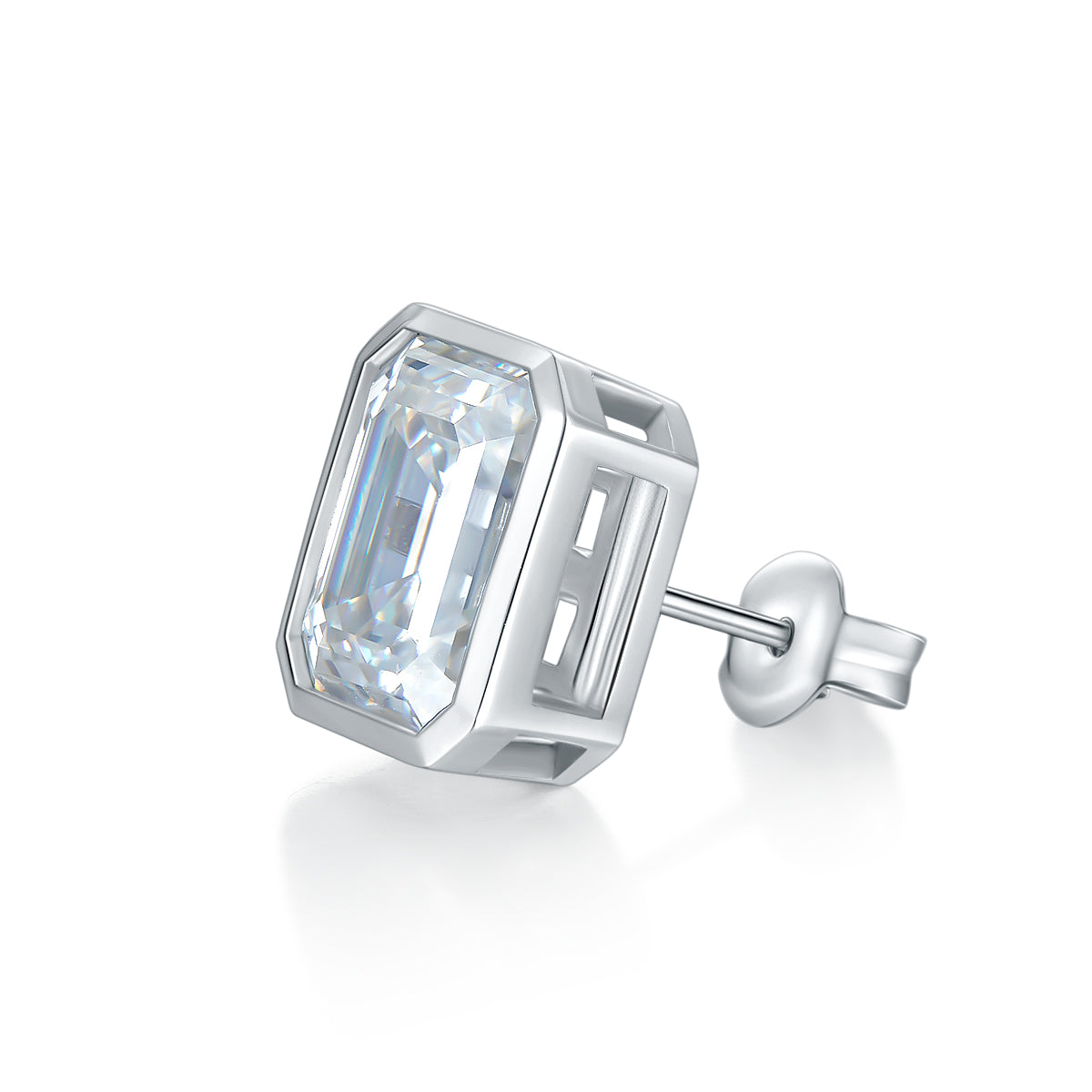 S925 Sterling Silver 8x10mm Emerald Cut Moissanite Stud Earrings Platinum Plated Geometric Bezel With GRA Certificate Jewelry Gift Box Set