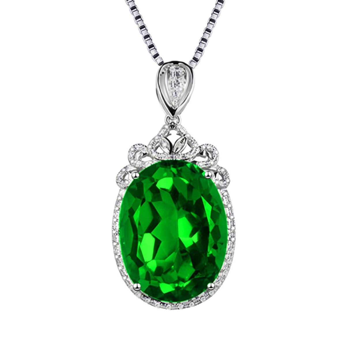 Jinjiahua's Best-Selling Large Bare Stone Swiss Blue Topaz Pendant, 925 Silver Plated Inlaid With Red And Green Treasure Colorful Diamond Necklace