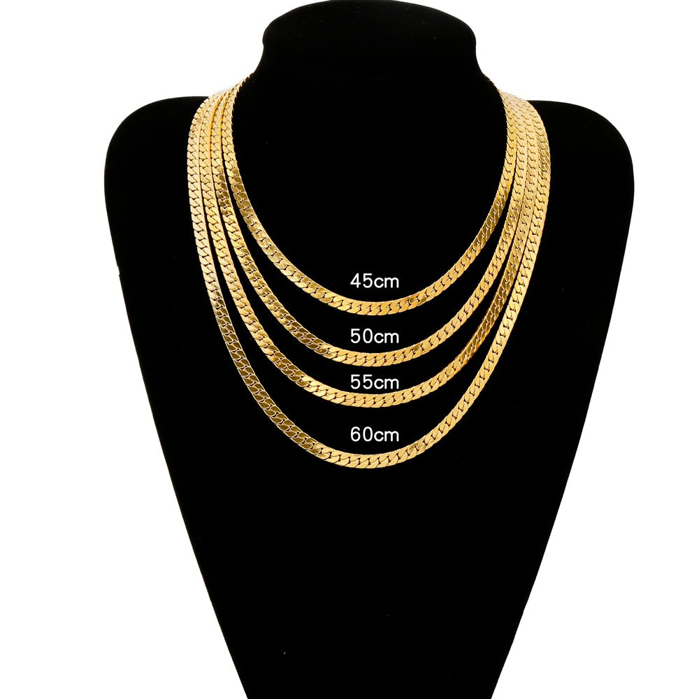 Stainless Steel 18K Gold Versatile Color-Preserving Necklace, Simple And Stylish For Commuting, Gold-Plated Flat Chain Pvd Plated With 18K Gold