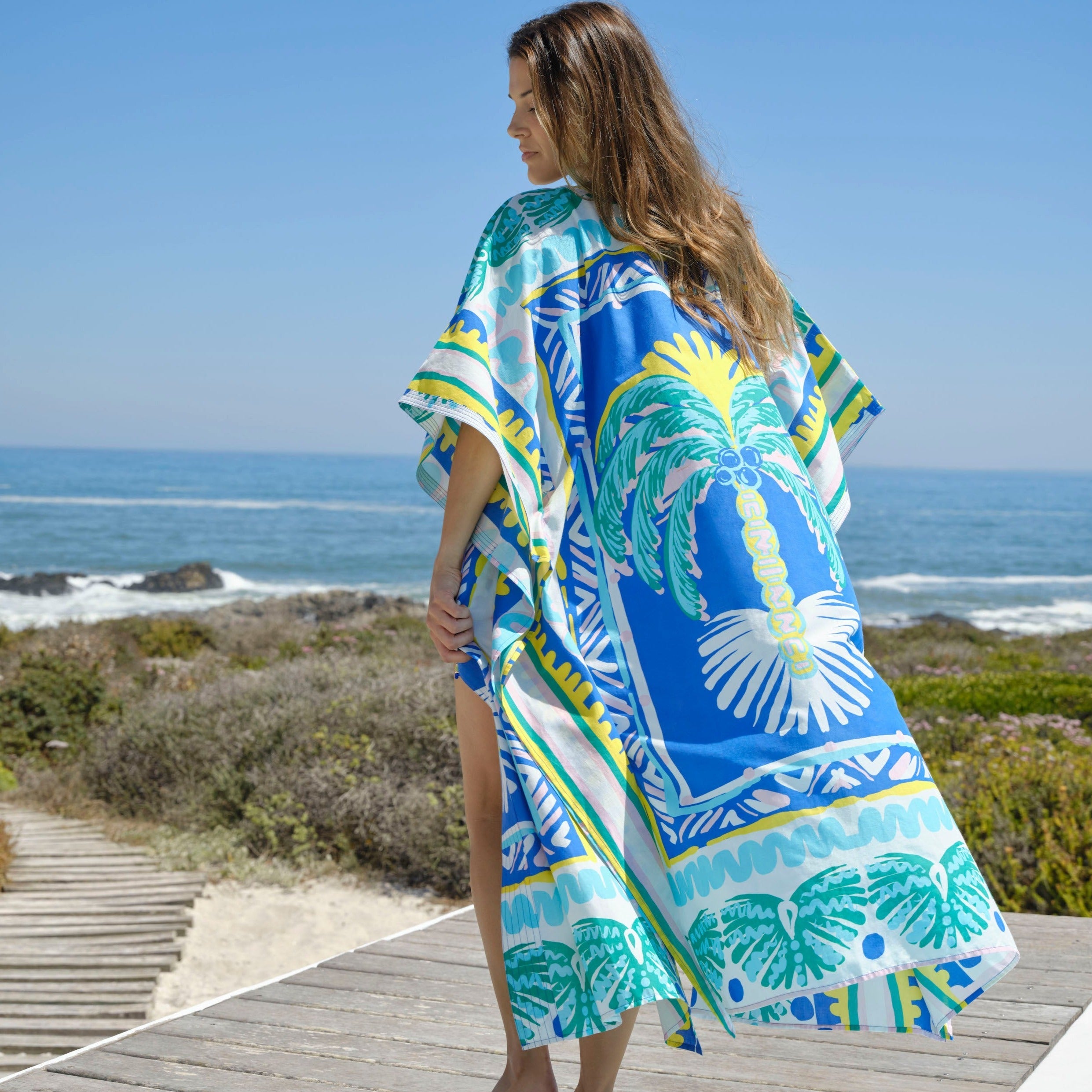 Relaxed Fit Beach Robe Blue Palm