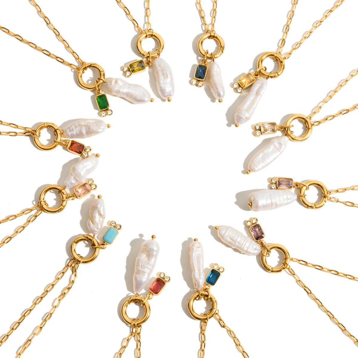 18K gold birthstone with irregular pearl design exquisite dazzling necklace