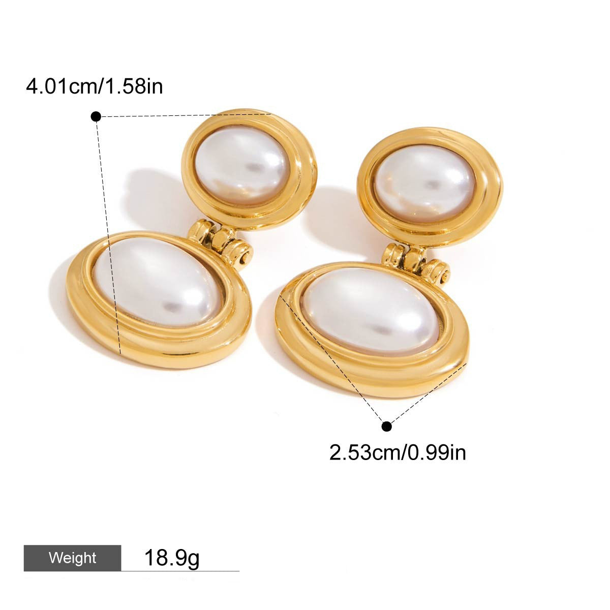18K gold oval inlaid pearl design light luxury noble earrings