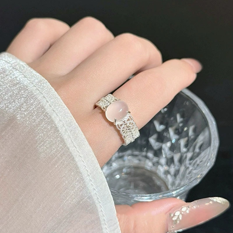 Exquisite Lace Texture Ring For Women, Light Luxury Style Hollow Open Band, Trendy Ins Index Finger Ring