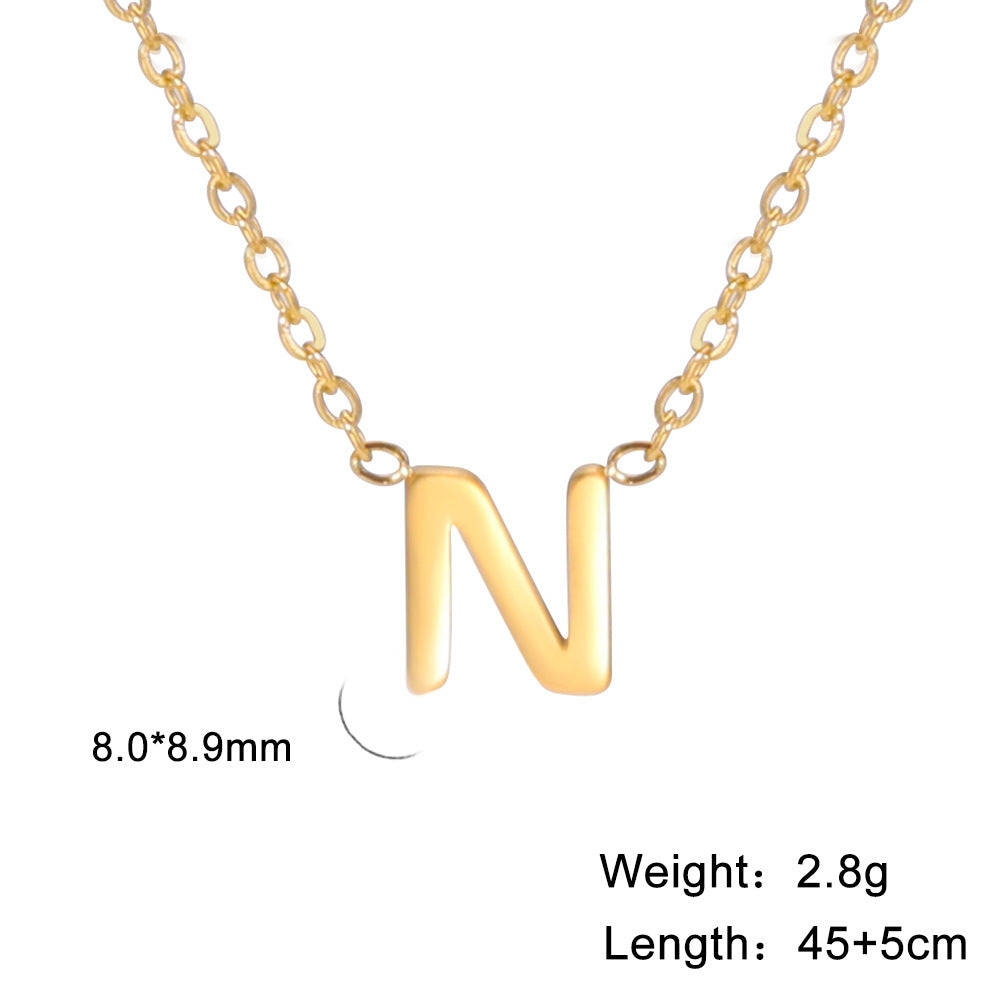 Hot-Selling Welded 26 Letters 18K Real Gold Electroplated Non-Fading Small Pendant Jewelry 304 Material Stainless Steel Necklace