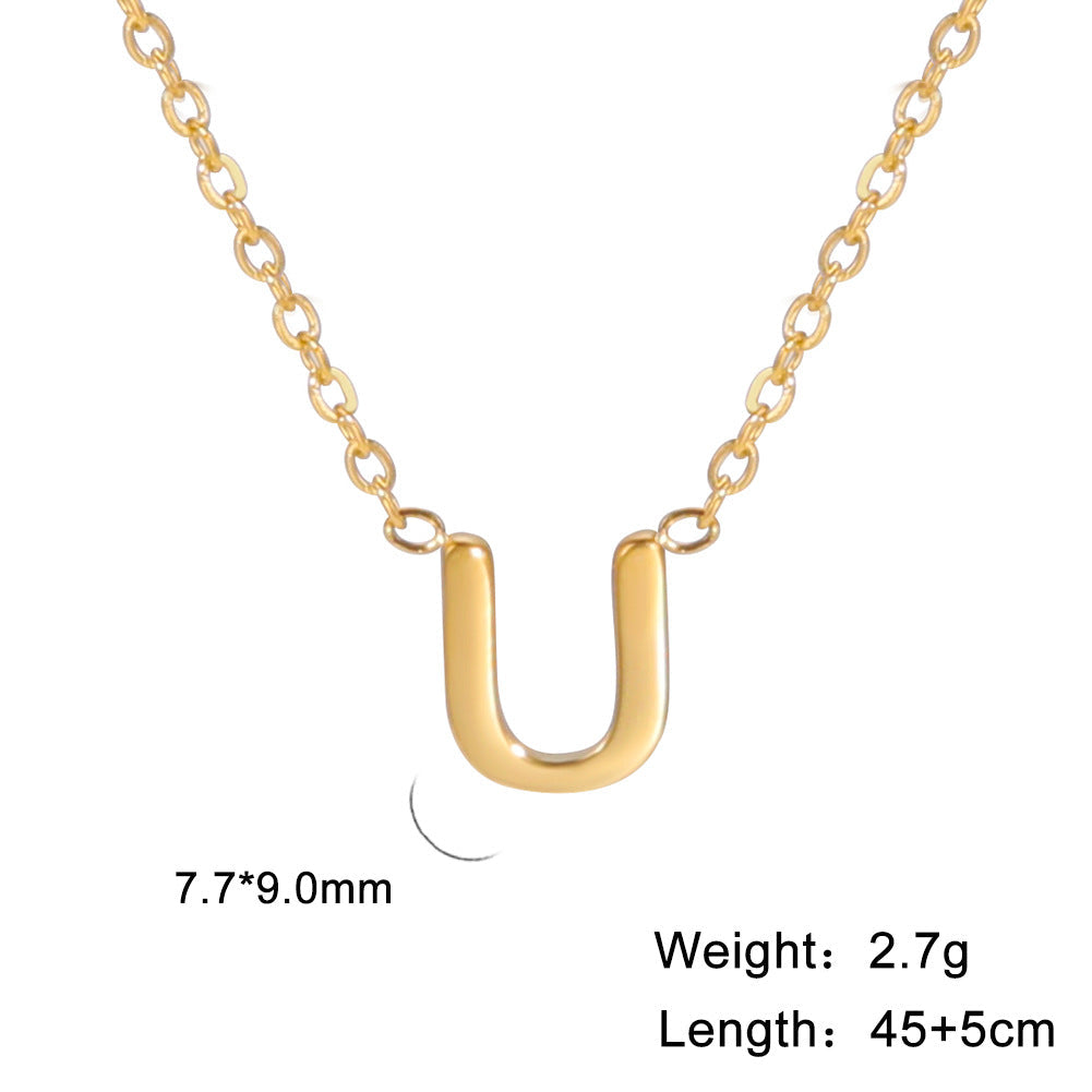 Hot-Selling Welded 26 Letters 18K Real Gold Electroplated Non-Fading Small Pendant Jewelry 304 Material Stainless Steel Necklace
