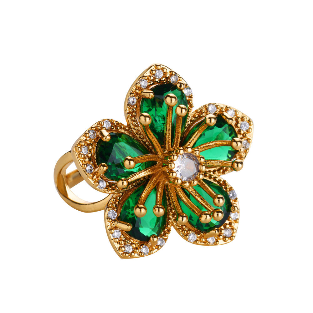 Exquisite Inlaid Zircon Flower Ring
