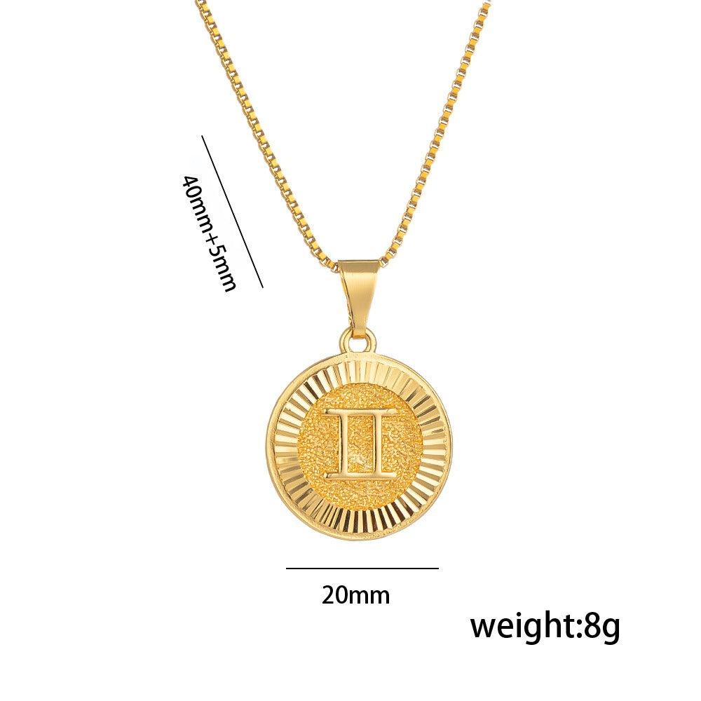 18k gold 12 zodiac signs alphabet necklace with titanium steel