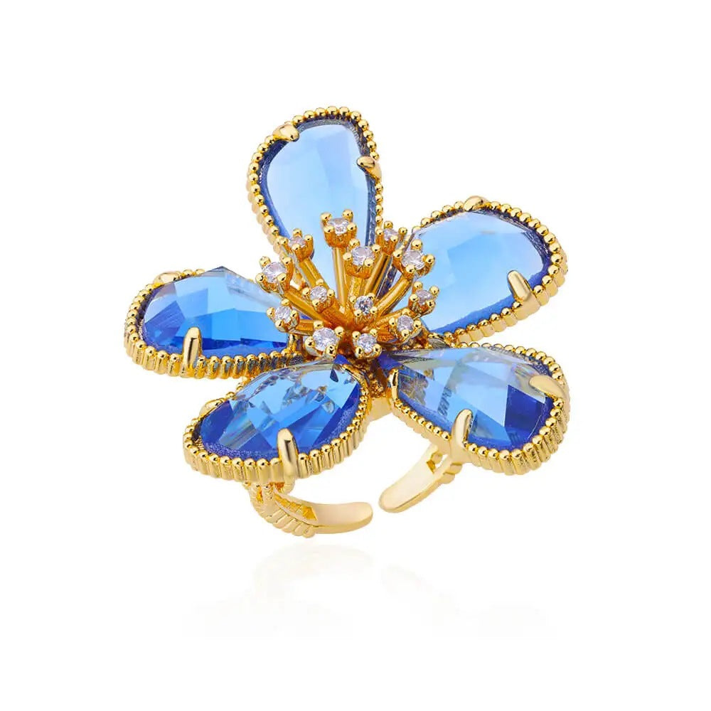 Women's Colorful Zircon Flower Open Ring