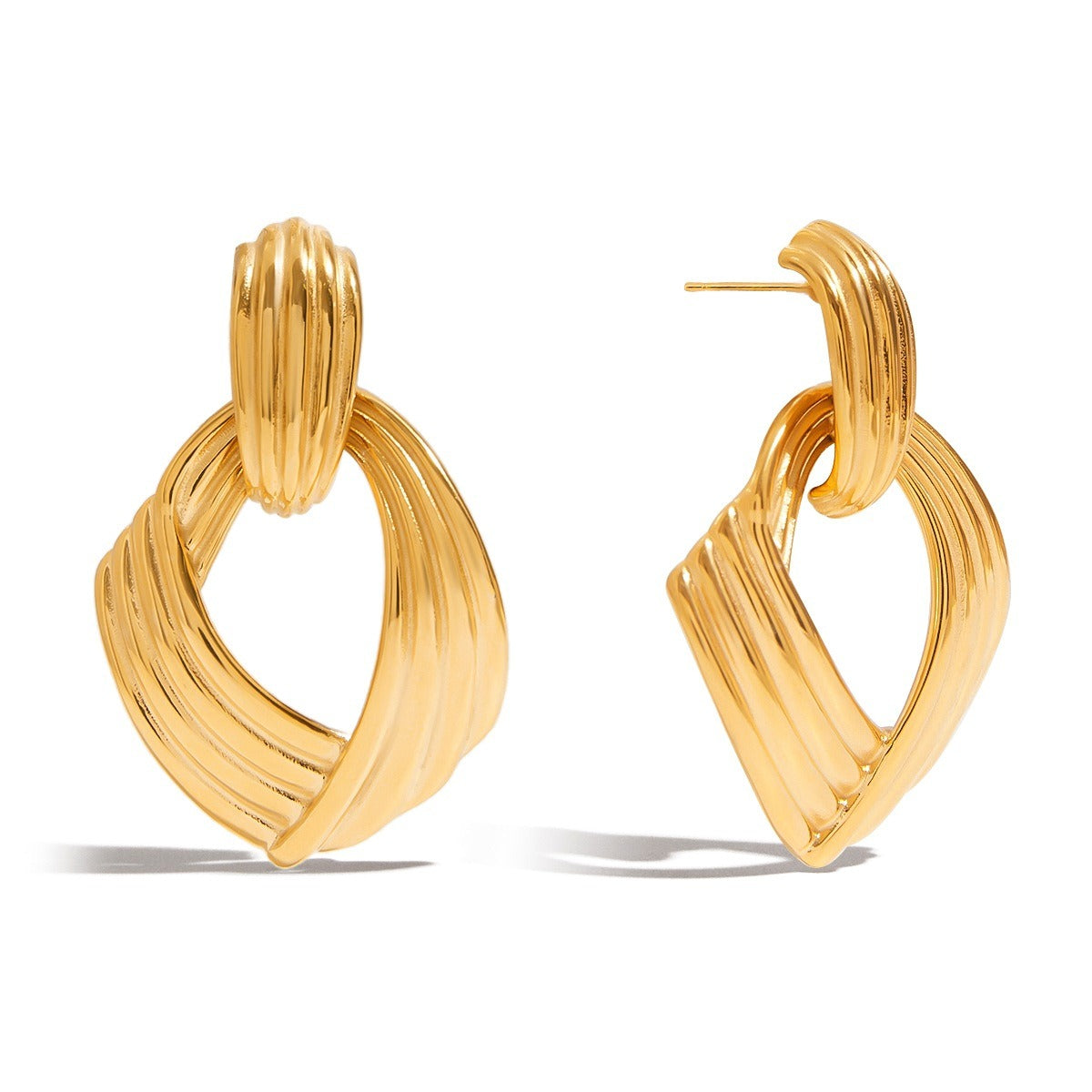 18K gold geometric diamond with texture design simple and elegant earrings