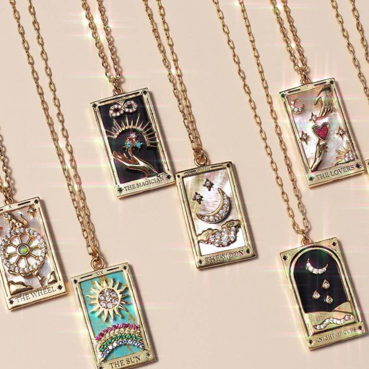Enamel Tarot Card Pendant Necklace Collection