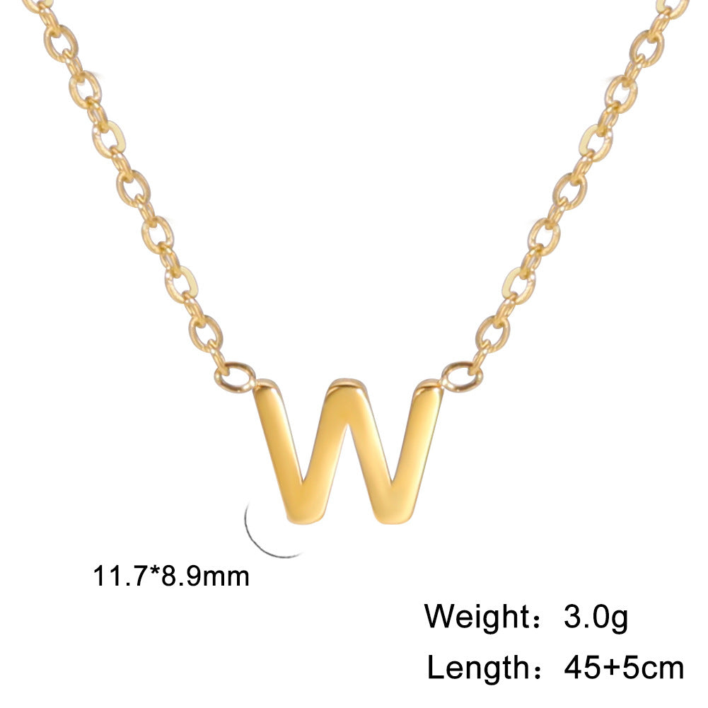 Hot-Selling Welded 26 Letters 18K Real Gold Electroplated Non-Fading Small Pendant Jewelry 304 Material Stainless Steel Necklace