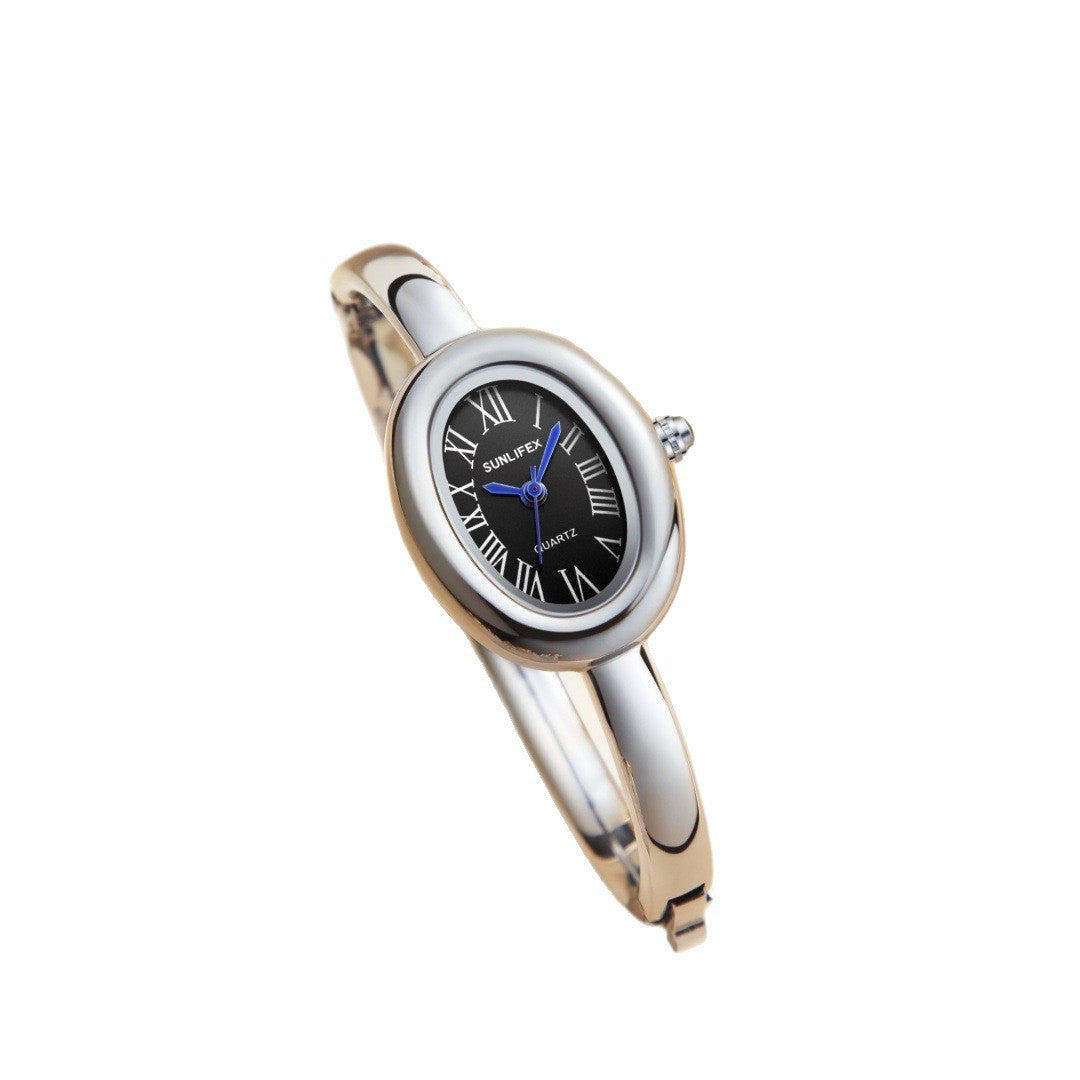 Lady's Rose Gold Diamond Bezel Luxury High-end Niche Design Oval Bracelet Watch