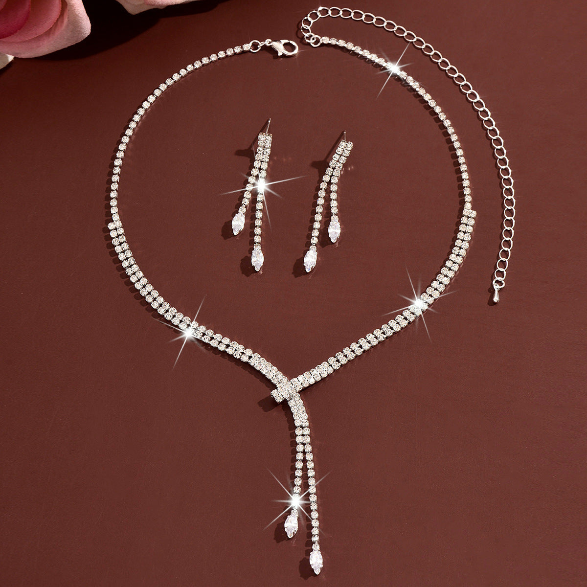 Cross-Border Environmentally Friendly Jewelry New Super Rhinestone Claw Chain Tassel Necklace Earrings Ring Bracelet Bridal Set Light Luxury