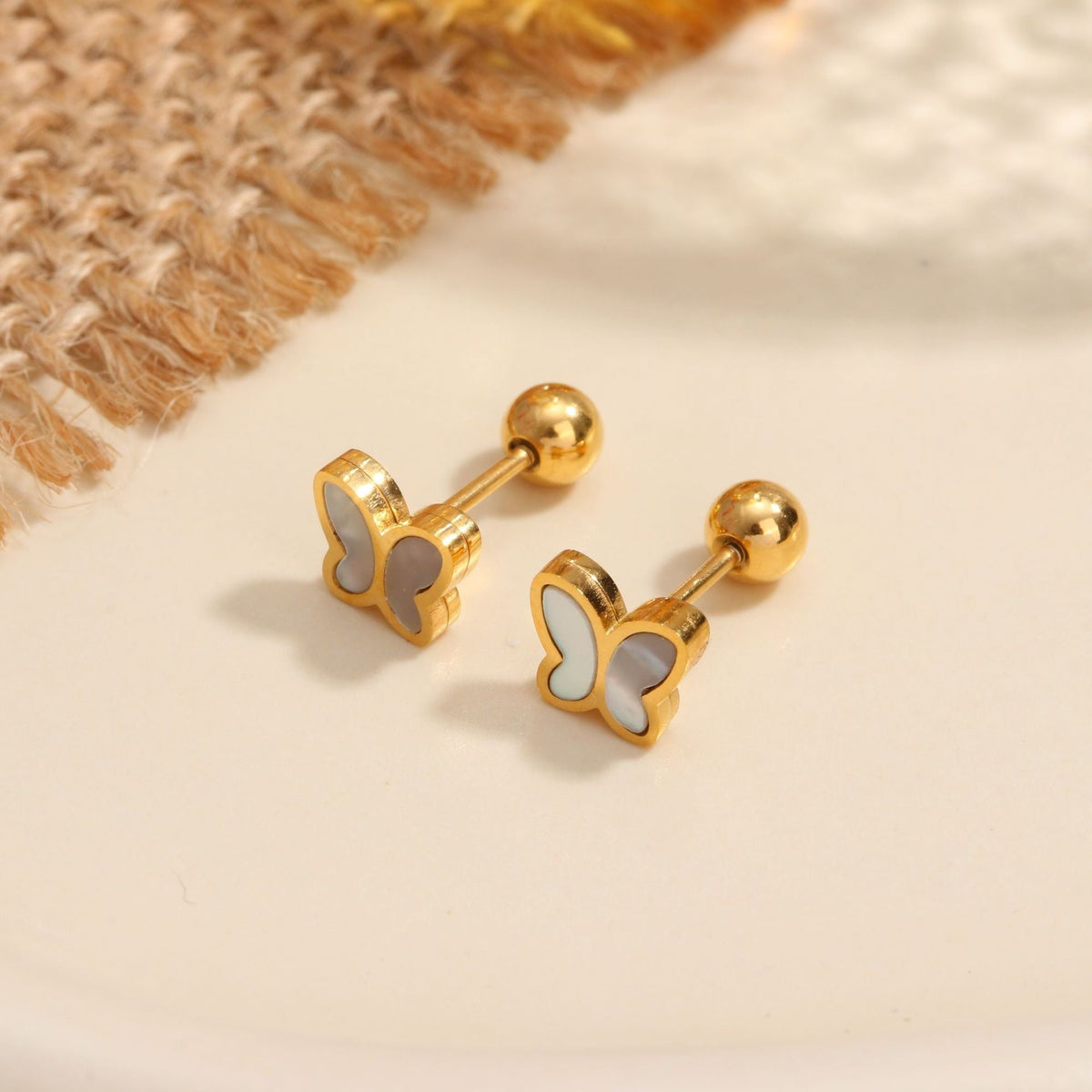 18K gold geometric inlaid gemstone design high-end earrings