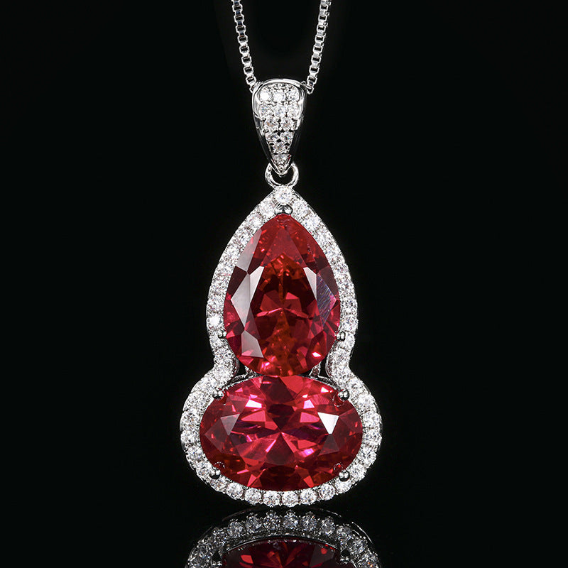 Luxury Gourd Shape Crystal Pendant Necklace For Women Micro Paved Zircon Lucky Hu Lu Colored Gemstone Choker Necklace Elegant Silver Plated Clavicle Chain Jewelry Gift
