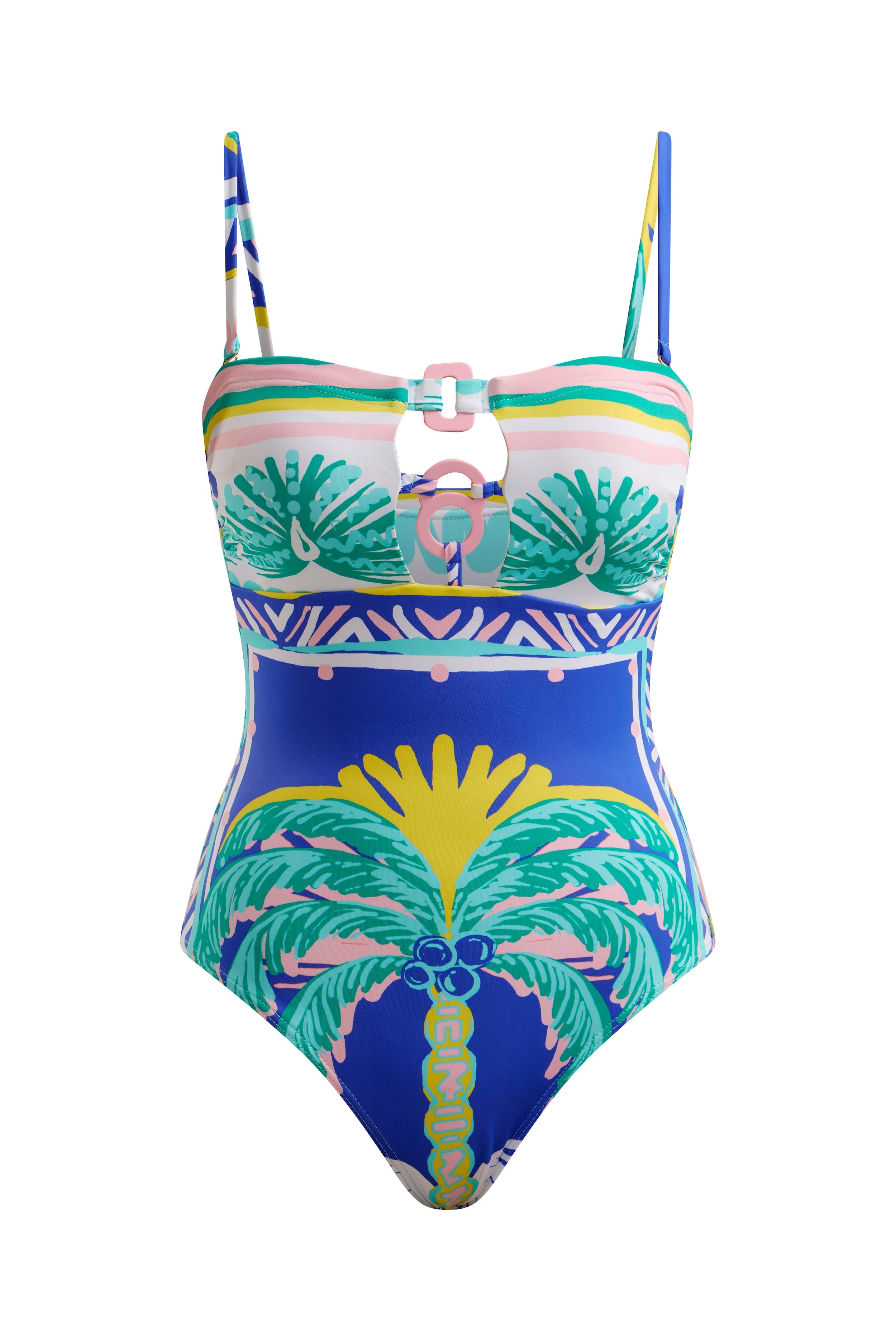 Trim Bandeau Swimsuit Blue Palm